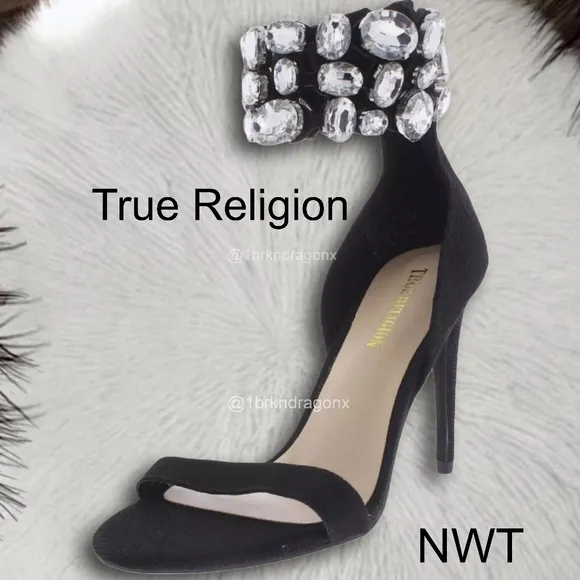 NWT Crystal Embellished Open Toe Sandals Heels True Religion
