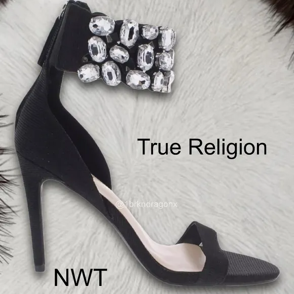 NWT Crystal Embellished Open Toe Sandals Heels True Religion