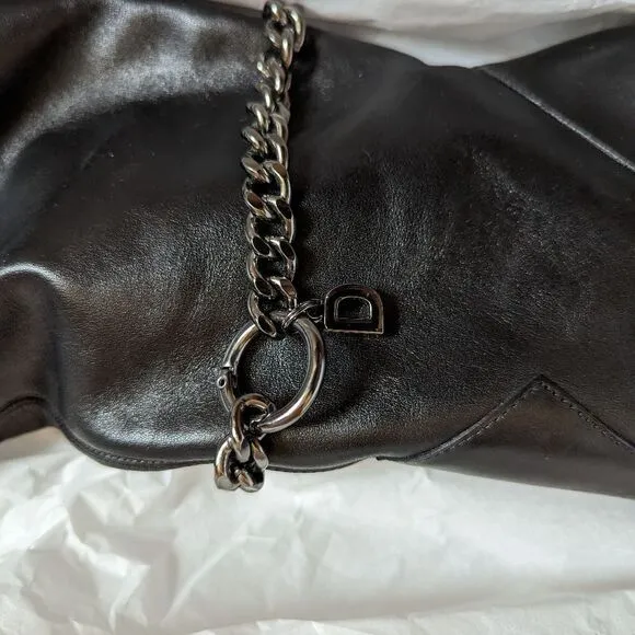 NWT Dundas x Revolve black leather shearling lace up thigh high Kate boots