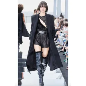 NWT Dundas x Revolve black leather shearling lace up thigh high Kate boots