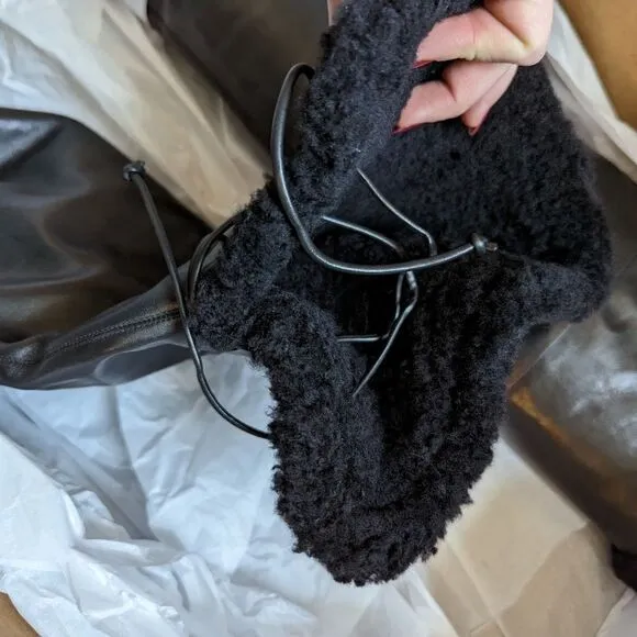 NWT Dundas x Revolve black leather shearling lace up thigh high Kate boots