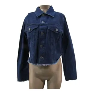 NWT ETIENNE MARCEL Dark Blue Zip Sleeve Cropped Denim Jacket Small