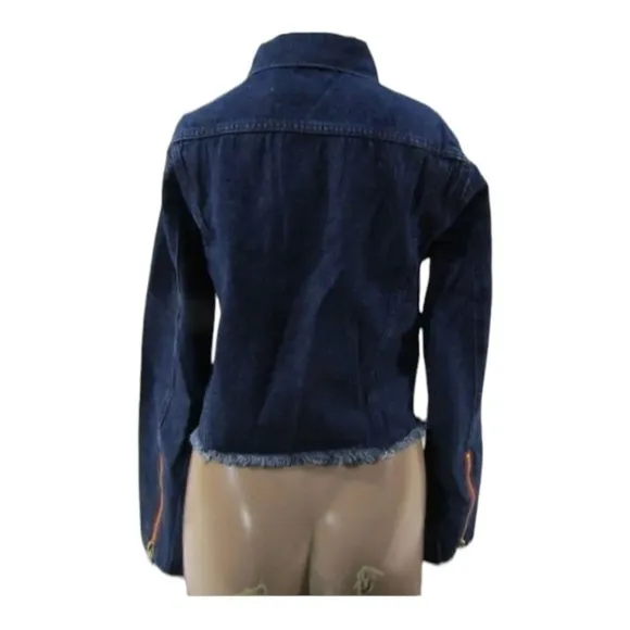NWT ETIENNE MARCEL Dark Blue Zip Sleeve Cropped Denim Jacket Small