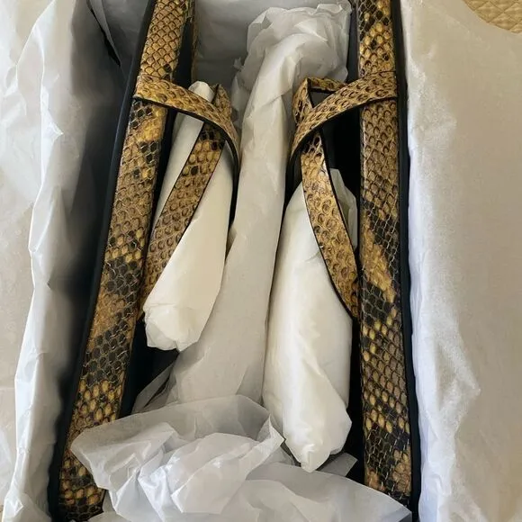 NWT FRAME Le Montauk Criss Cross Sandals, Size 39.5 Euro/9 US, Python Multi