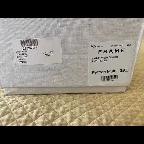 NWT FRAME Le Montauk Criss Cross Sandals, Size 39.5 Euro/9 US, Python Multi