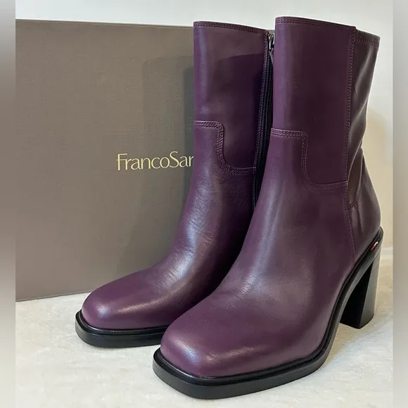 NWT Franco Sarto Penelope Plum Leather Mid-Calf Boot Size 9M