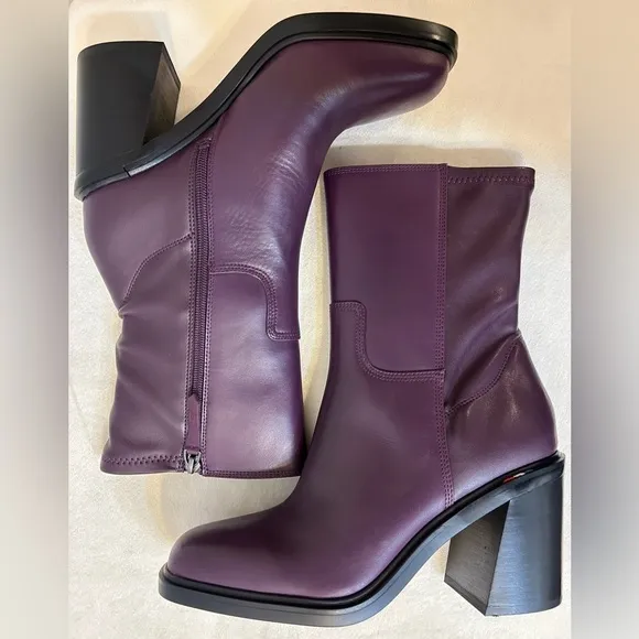 NWT Franco Sarto Penelope Plum Leather Mid-Calf Boot Size 9M