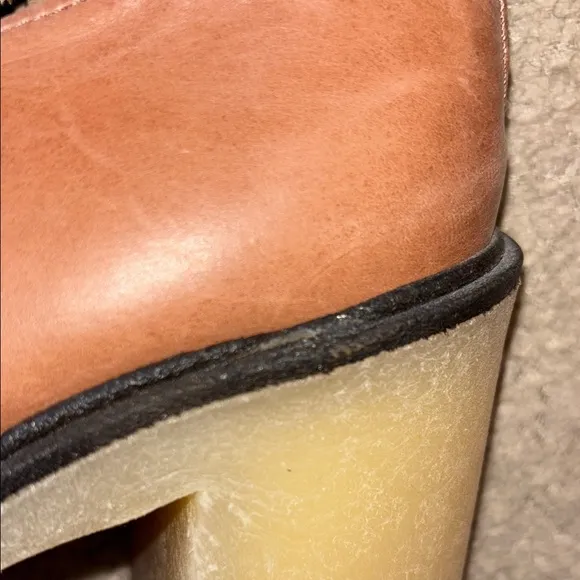 NWT Free People Brown Leather Heeled Boots with Chunky Heel