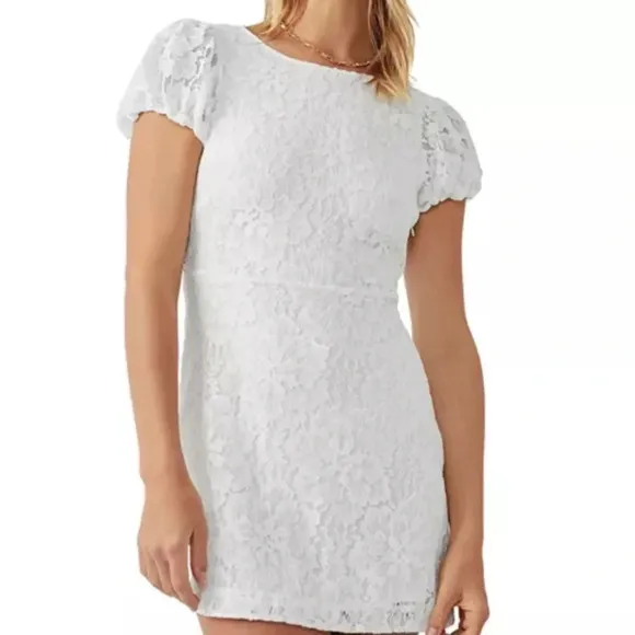 NWT Free People Hailee Lace Mini Dress in White, size M