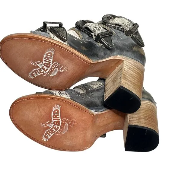 NWT Freebird by Steven VIOLET Snake Gray Buckle Leather Booties 10