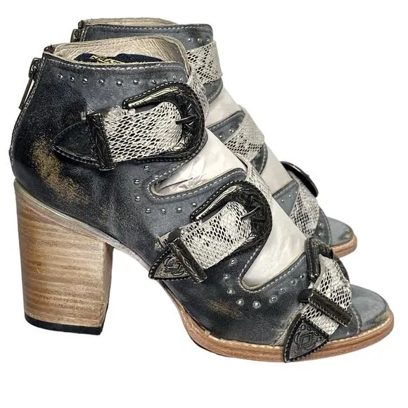NWT Freebird by Steven VIOLET Snake Gray Buckle Leather Booties 10