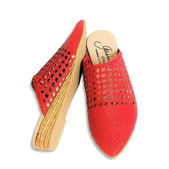 NWT GAIMO Made in Spain Leather Sandals Woven Espadrilles Mule