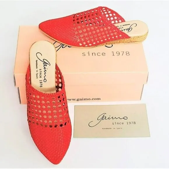 NWT GAIMO Made in Spain Leather Sandals Woven Espadrilles Mule