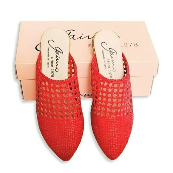 NWT GAIMO Made in Spain Leather Sandals Woven Espadrilles Mule