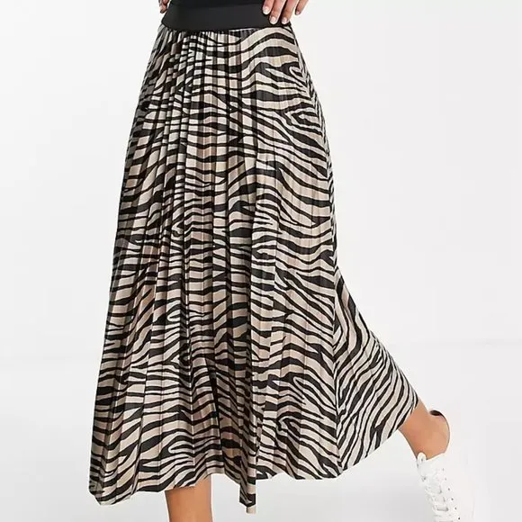 NWT Joie pleated zebra animal print maxi skirt size M