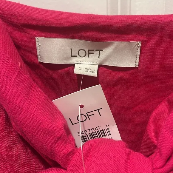 NWT LOFT Beach Tie Front Bow Strappy Linen Blend Midi Dress Hot Pink vacation