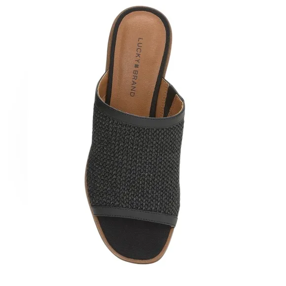 NWT LUCKY BRAND LENIRA SLIDE WEDGE SANDALS BLACK WEAVE BRAND NEW IN BOX
