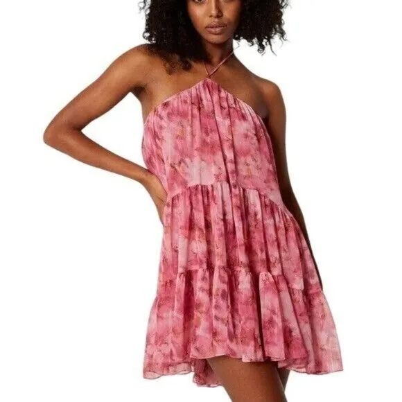 NWT MISA Los Angeles Sastra Mini Halter Dress Abstract Floral Size M
