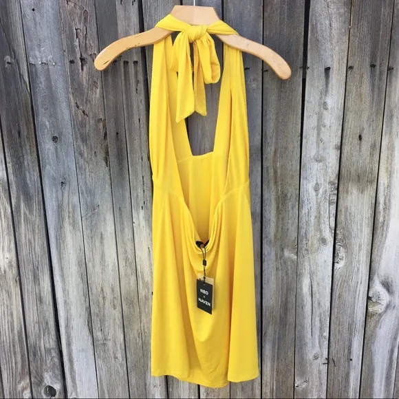 NWT NBD x Naven Grace Halter Mini Dress Yellow L