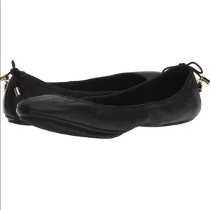 NWT New IOB Kate Spade Globe Foldable Ballerina Flats Black Nappa w/Dustbag