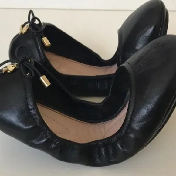 NWT New IOB Kate Spade Globe Foldable Ballerina Flats Black Nappa w/Dustbag