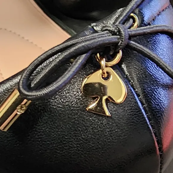 NWT New IOB Kate Spade Globe Foldable Ballerina Flats Black Nappa w/Dustbag