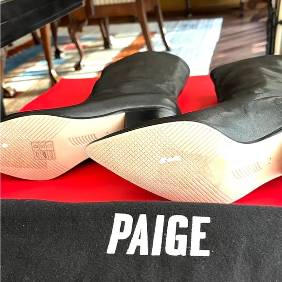 NWT PAIGE Black Heeled Boots with mid-calf Silhouette