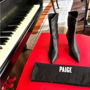 NWT PAIGE Black Heeled Boots with mid-calf Silhouette