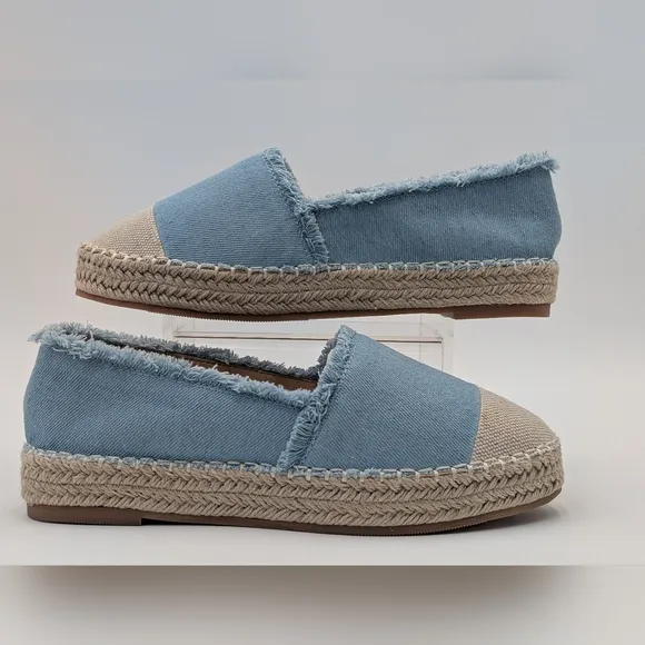 NWT Philip Hog Emma Blue Canvas Platform Espadrilles Women Size US 7 EU 37