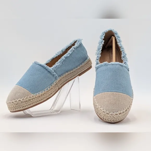NWT Philip Hog Emma Blue Canvas Platform Espadrilles Women Size US 7 EU 37