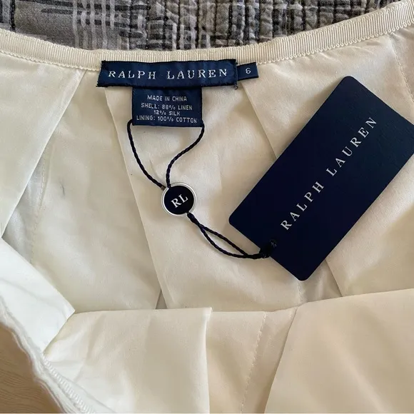 NWT Ralph Lauren Blue Label Silk &amp; Linen Ivory Cream Pleated Mini Skirt …