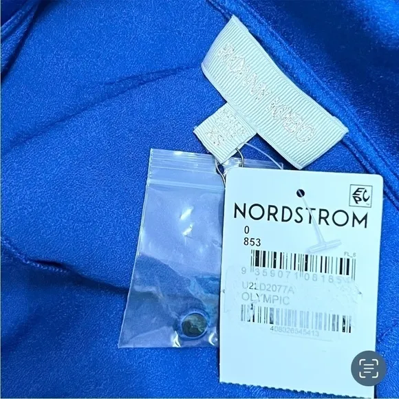 NWT RONNY KOBO 70s Cobalt Satin Long Sleeve Wrap   Cutout Collared Midi Dress XS