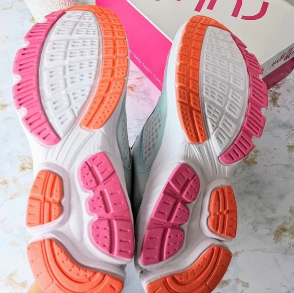 NWT Ryka Vapor Grey Infinite Plus Sneakers 7.5 Orang Pink Blue Details