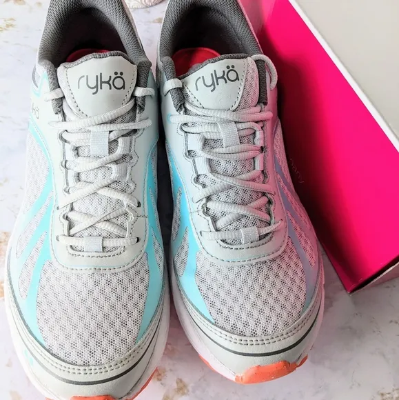 NWT Ryka Vapor Grey Infinite Plus Sneakers 7.5 Orang Pink Blue Details