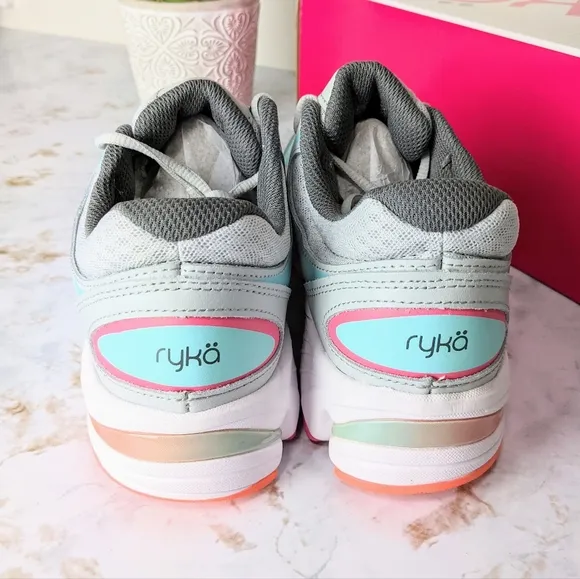 NWT Ryka Vapor Grey Infinite Plus Sneakers 7.5 Orang Pink Blue Details