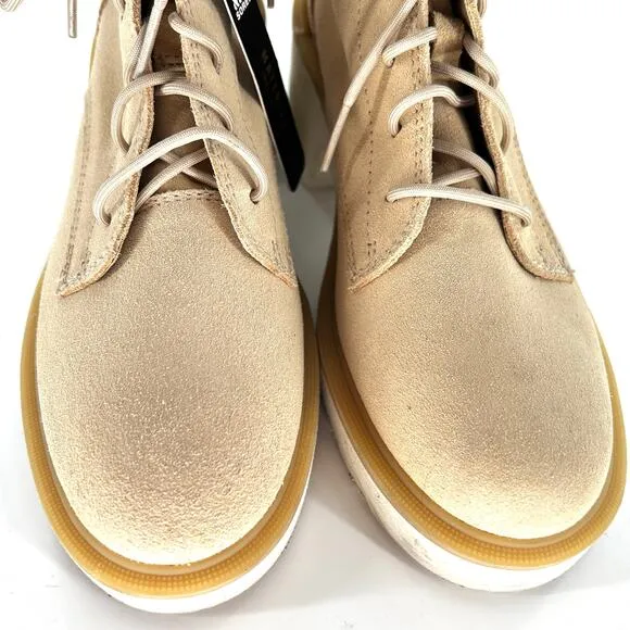 NWT Sorel Hi-Line Lace Up Chunky Heel Boots 7.5 Suede Tan Ankle Booties