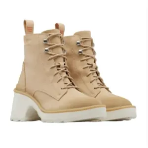 NWT Sorel Hi-Line Lace Up Chunky Heel Boots 7.5 Suede Tan Ankle Booties