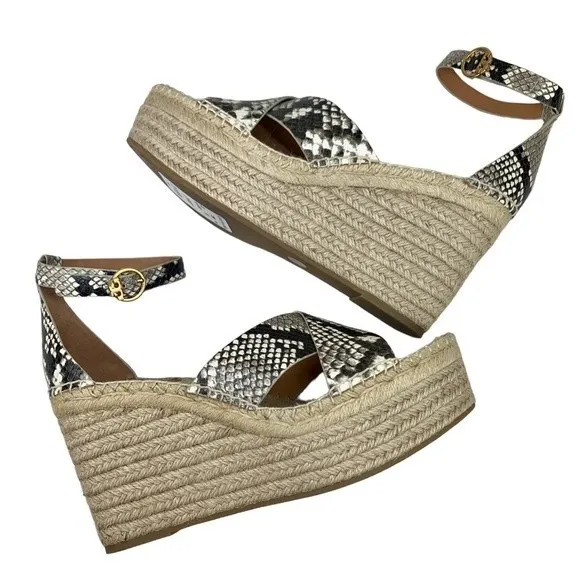 NWT Tory Burch Selby Snakeskin Print Wedge Platform Espadrilles 10