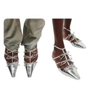 NWT Vicenza Boulevard Bow Flats In Silver Women's Size US 8