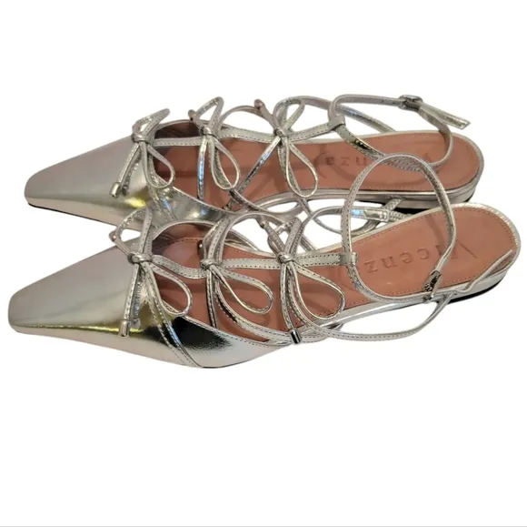 NWT Vicenza Boulevard Bow Flats In Silver Women's Size US 8