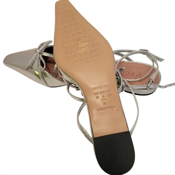 NWT Vicenza Boulevard Bow Flats In Silver Women's Size US 8