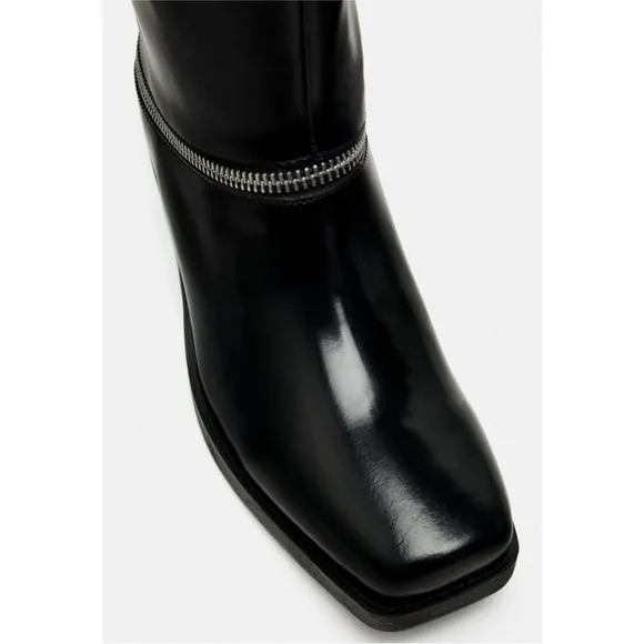 NWT Zara Black ZIPPERED LEATHER Mid Calf Boots EU 36 US 6 Black Bloggers Fave