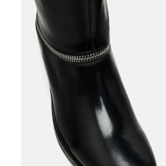 NWT Zara Black ZIPPERED LEATHER Mid Calf Boots EU 36 US 6 Black Bloggers Fave