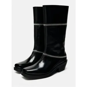 NWT Zara Black ZIPPERED LEATHER Mid Calf Boots EU 36 US 6 Black Bloggers Fave