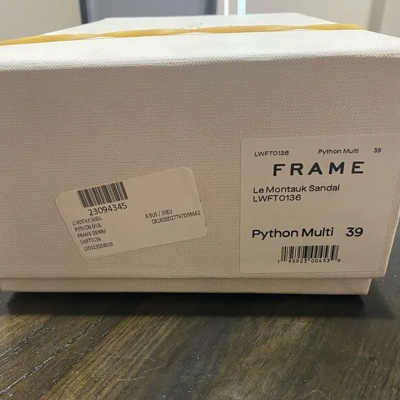 NWT FRAME Le Montauk Criss Cross Sandals, Size 39 Euro/8.5 US, Python Multi
