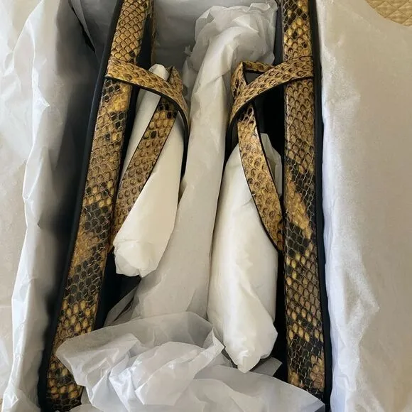 NWT FRAME Le Montauk Criss Cross Sandals, Size 39 Euro/8.5 US, Python Multi