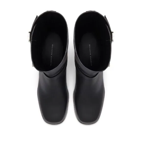 NWT Giuseppe Zanotti Esther Leather Mid-Calf Motorcycle Boots in Black 8