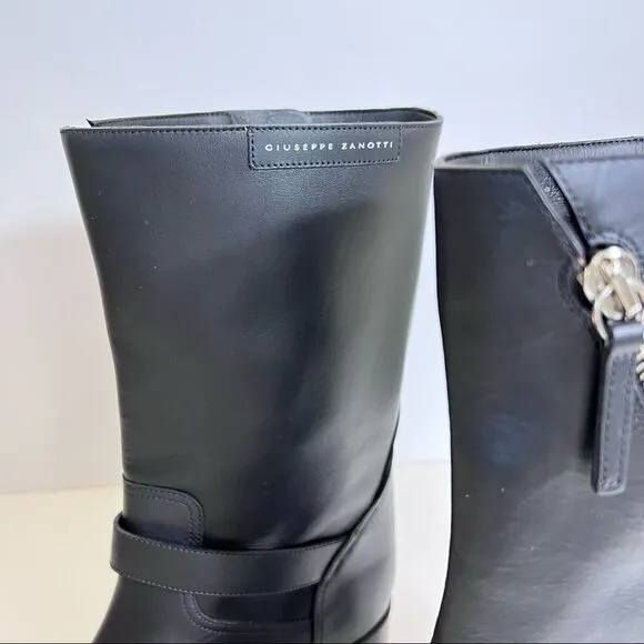 NWT Giuseppe Zanotti Esther Leather Mid-Calf Motorcycle Boots in Black 8