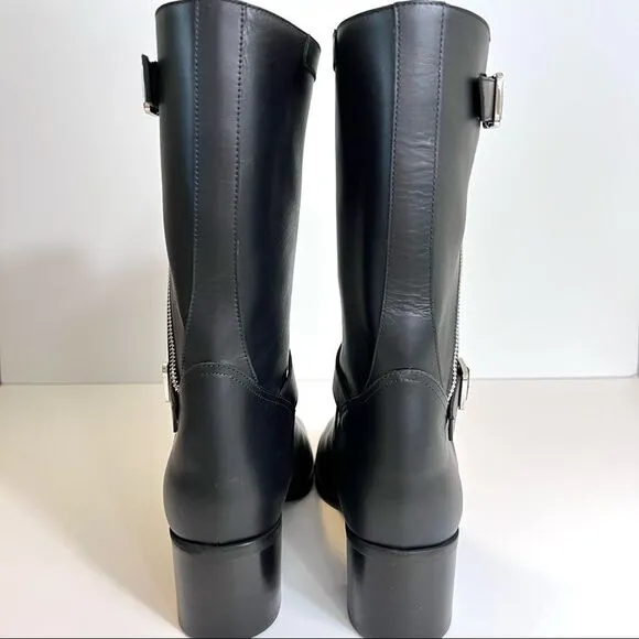 NWT Giuseppe Zanotti Esther Leather Mid-Calf Motorcycle Boots in Black 8