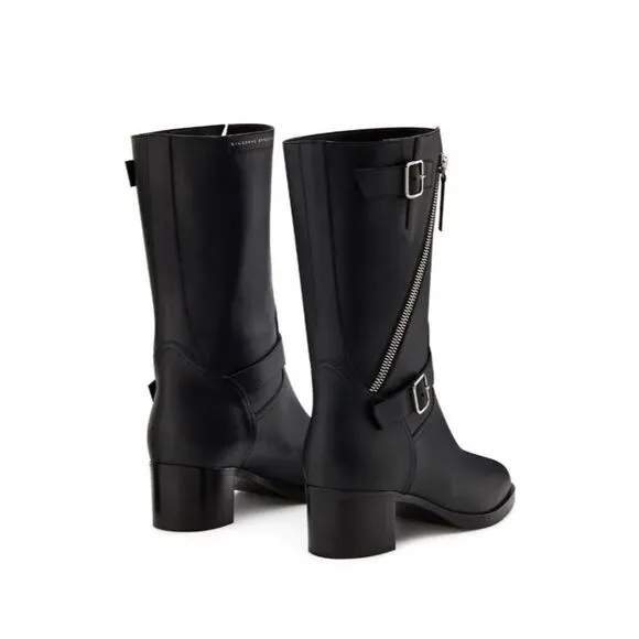 NWT Giuseppe Zanotti Esther Leather Mid-Calf Motorcycle Boots in Black 8